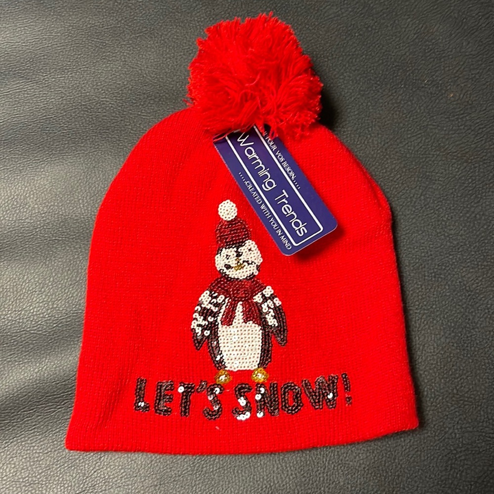 Christmas Toque Let’s Snow penguin New with tag
